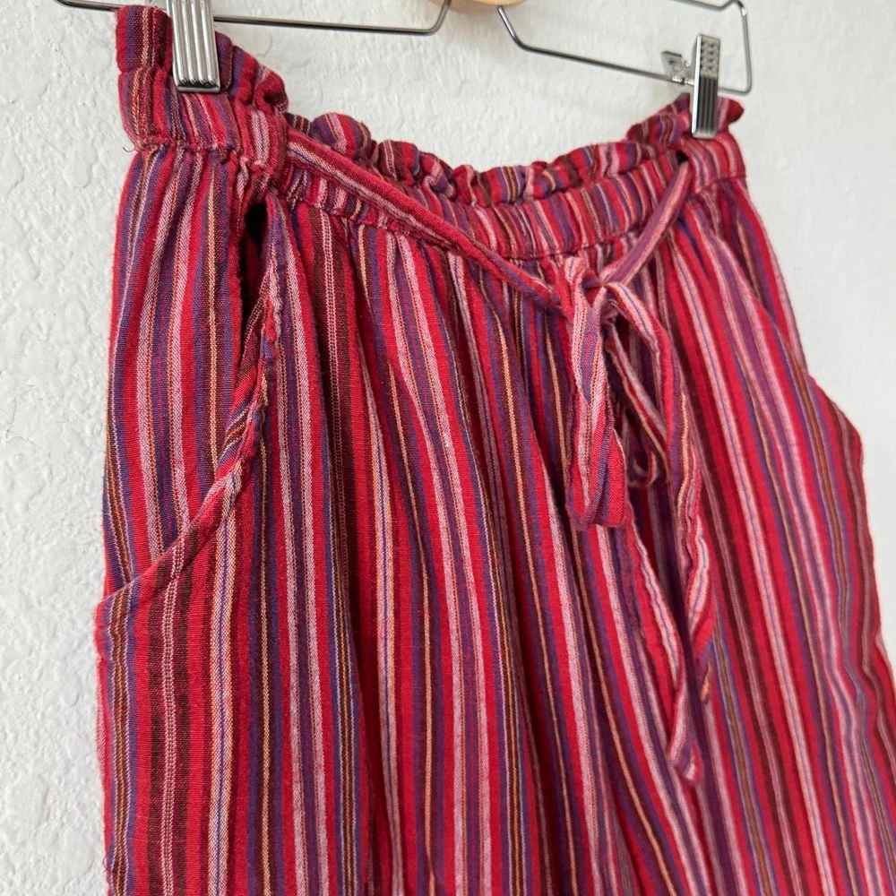 American Eagle Red Striped Wide Leg Culottes Cotton Linen Paperbag Waist Pants M